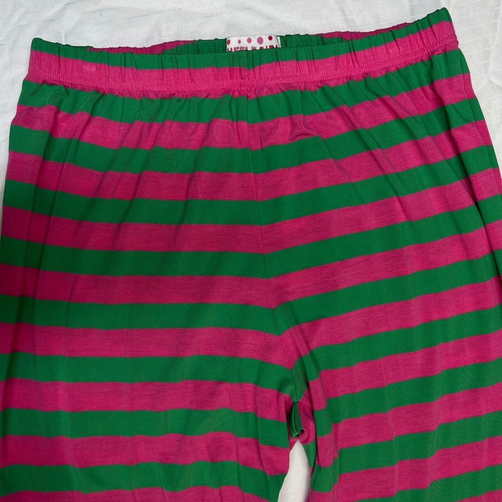 Ruffle Girl Pink Green Striped Ruffle Hem Wide Leg Pants Girls XL Whimsigoth - Picture 2 of 10